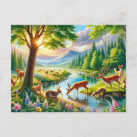 Serene verzauberter Wald mit Tieren Malerei