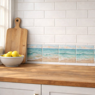 Serene Wasserfarbe Strandwellen - Ozean Vibes Fliese
