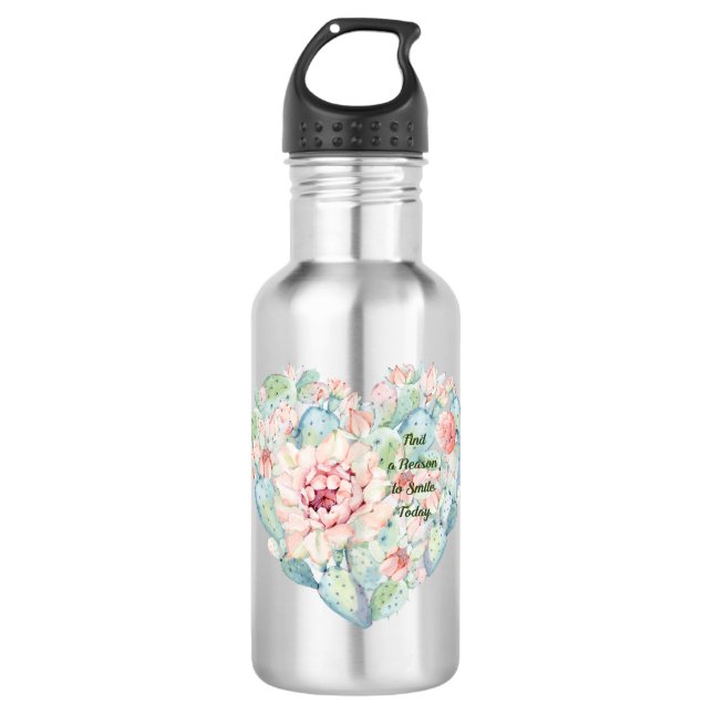 Serene Water Flasche mit Kaktus Herz Edelstahlflasche (Vorderseite)