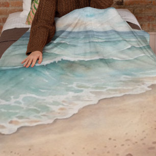 Serene Watercolor Beach Waves - Ocean Vibes Fleecedecke