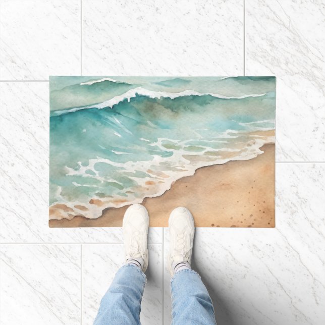 Serene Watercolor Beach Waves - Ocean Vibes Fußmatte (Indoor)
