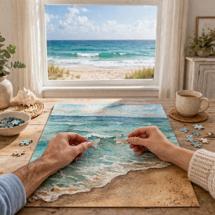 Serene Watercolor Beach Waves - Ocean Vibes Puzzle