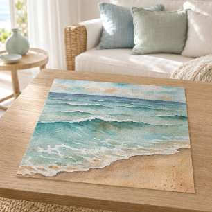 Serene Watercolor Beach Waves - Ocean Vibes Puzzle