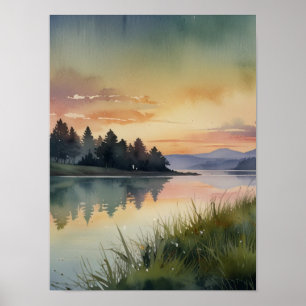 Serene Watercolor Berg Landschaft Kunst, Dichtung  Poster