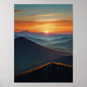 Serene Watercolor Berg Landschaft Kunst, Dichtung  Poster