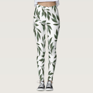 Serene Watercolor Branches Green Leaves Muster Leggings