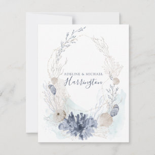 Serene Watercolor Coastal Coral Seashell Couple Mitteilungskarte