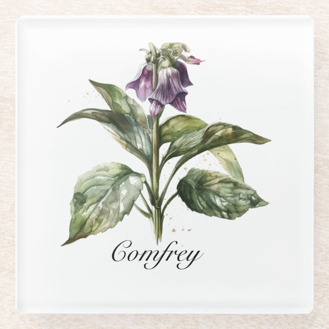 Serene Watercolor Comfrey, kundenspezifisch Glasuntersetzer (Vorderseite)