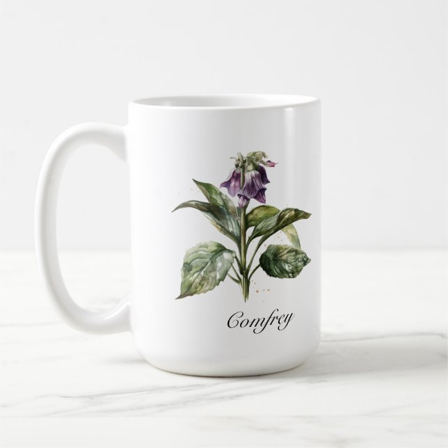 Serene Watercolor Comfrey, kundenspezifisch Kaffeetasse (Links)