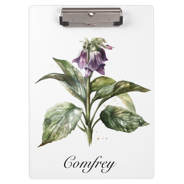 Serene Watercolor Comfrey, kundenspezifisch Klemmbrett (Vorderseite)
