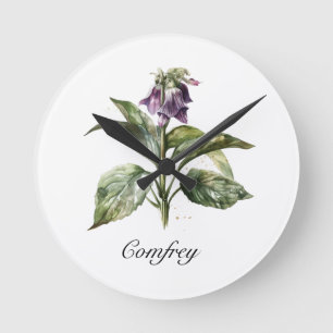 Serene Watercolor Comfrey, kundenspezifisch Runde Wanduhr