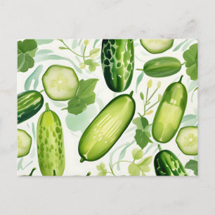 Serene Watercolor Cucumber-Muster mit Flower Postkarte