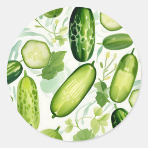 Serene Watercolor Cucumber-Muster mit Flower Runder Aufkleber