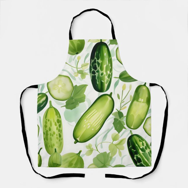 Serene Watercolor Cucumber-Muster mit Flower Schürze (Vorderseite)