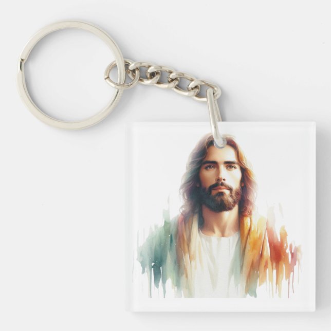 Serene Watercolor Jesus Christus Portrait - Spirit Schlüsselanhänger (Vorderseite)