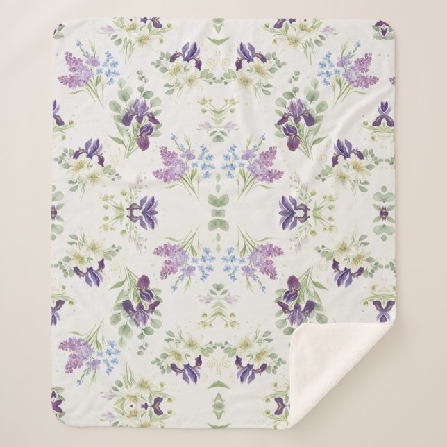 Serene Watercolor Spring Bouquet Pattern Sherpadecke (Vorderseite)