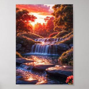 Serene Waterfall bei Sunset Vertical Poster