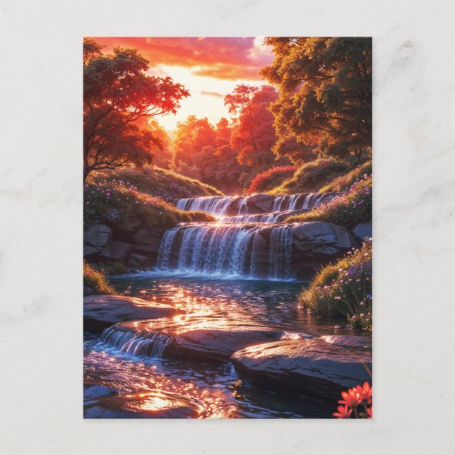 Serene Waterfall bei Sunset Vertical Poster Postkarte (Vorderseite)