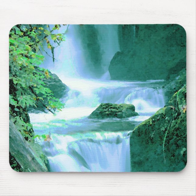 Serene Waterfall in Blau und Grün Mousepad (Vorne)