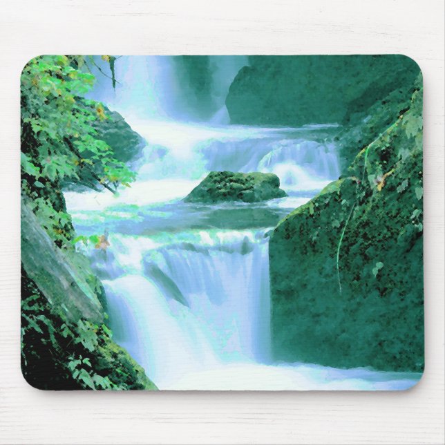 Serene Waterfall in Blau und Grün Mousepad (Vorne)