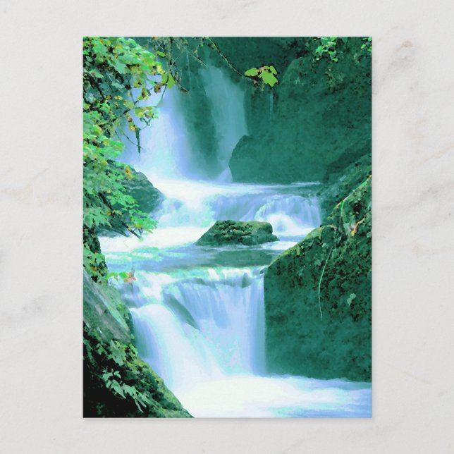 Serene Waterfall in Blau und Grün Postkarte (Vorderseite)