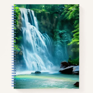 Serene Waterfall in Pale Blue und Green Notizbuch
