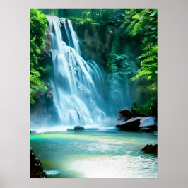 Serene Waterfall in Pale Blue und Green Poster
