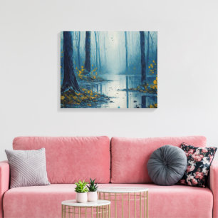 Serene Waters Blue Forest Pond Landschaft Leinwanddruck
