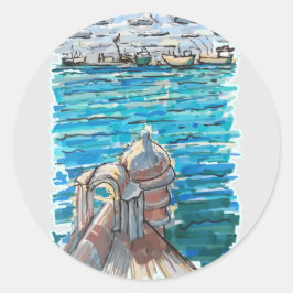 Serene Waterscape in San Juan de Ulua, Veracruz Runder Aufkleber