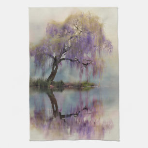 Serene Weidenbaum-Reflexion Naturkunst (6) Geschirrtuch