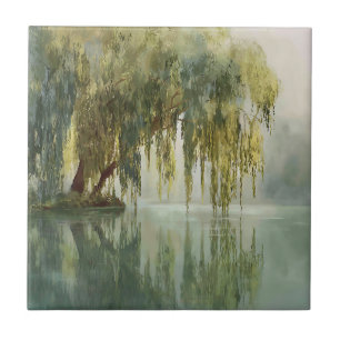 Serene Weidenbaum-Reflexion Naturkunst (8) Fliese