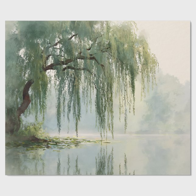 Serene Weidenbaum-Reflexion Naturkunst (9) Geschenkpapier (Flach)