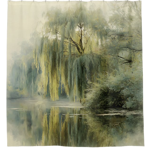 Serene Weidenbaum-Reflexions-Naturkunst (10) Duschvorhang (Vorderseite)