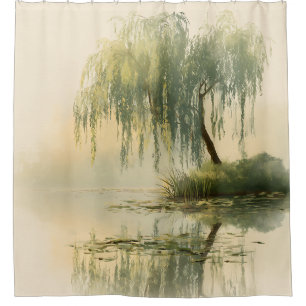 Serene Weidenbaum-Reflexions-Naturkunst (1) Duschvorhang