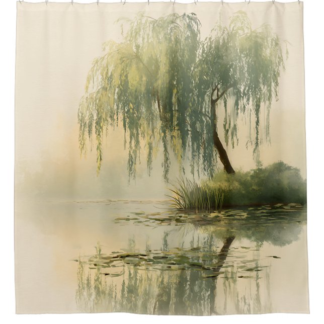 Serene Weidenbaum-Reflexions-Naturkunst (1) Duschvorhang (Vorderseite)