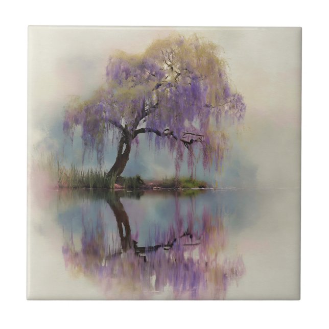 Serene Weidenbaum-Reflexions-Naturkunst (6) Fliese (Vorderseite)