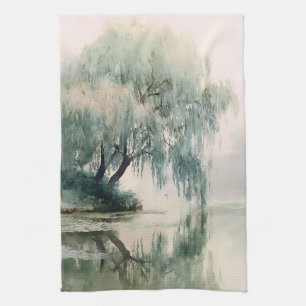 Serene Weidenbaum-Reflexions-Naturkunst (7) Geschirrtuch