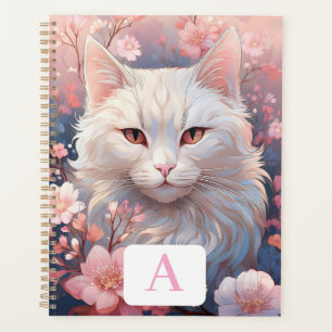 Serene White Cat Planner mit Monogramm Planer
