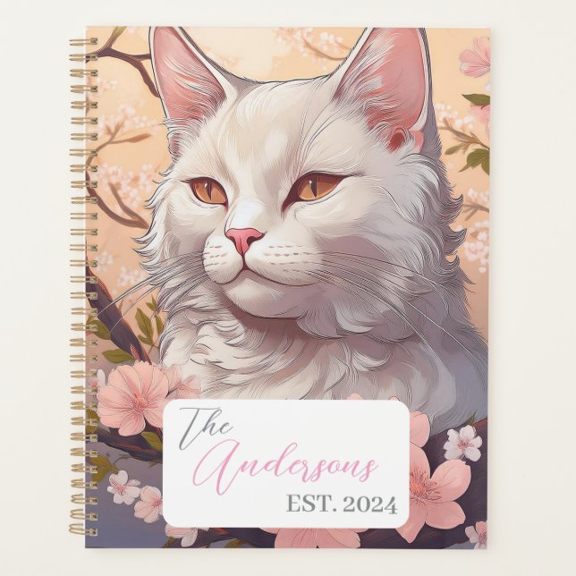 Serene White Cat Planner mit Name & Year Planer (Vorderseite)