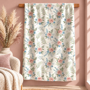 Serene Wildflowers Pastell Blau Kuscheldecke Deko Sherpadecke