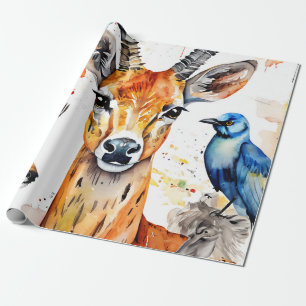 Serene Wildlife Watercolor Collage Geschenkpapier