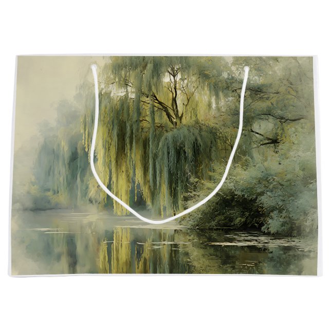 Serene Willow Tree Reflection Nature Art (10) Große Geschenktüte (Vorderseite)
