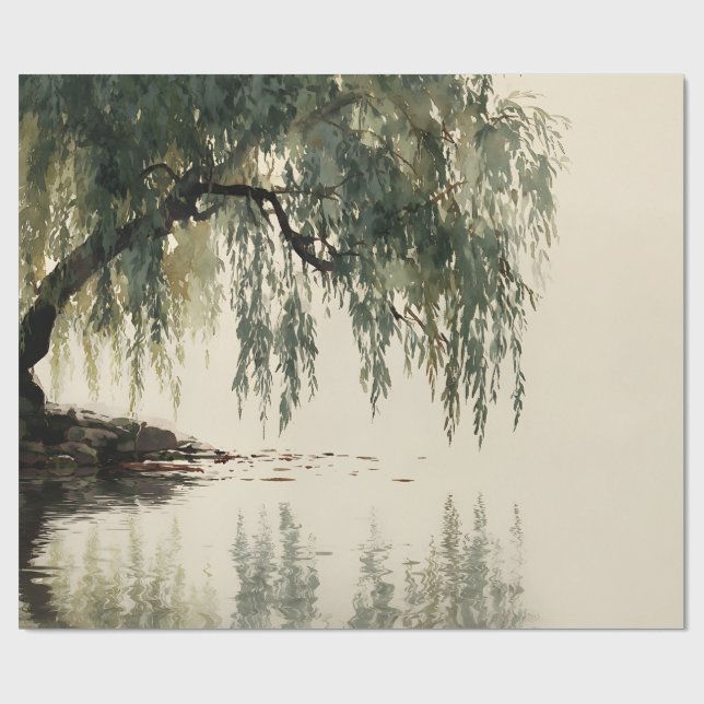 Serene Willow Tree Reflection Nature Art (11) Geschenkpapier (Flach)