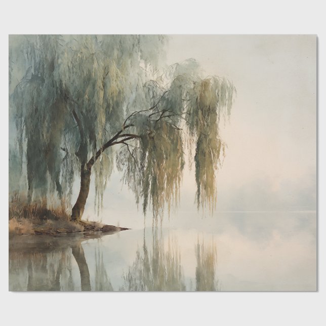 Serene Willow Tree Reflection Nature Art (13) Geschenkpapier (Flach)