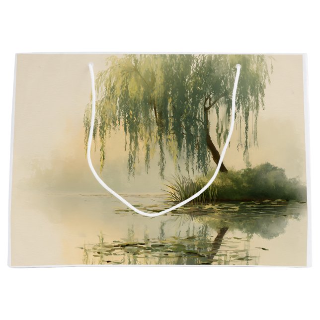 Serene Willow Tree Reflection Nature Art (1) Große Geschenktüte (Vorderseite)