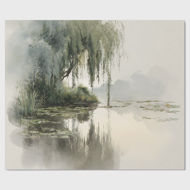 Serene Willow Tree Reflection Nature Art (2) Geschenkpapier (Flach)