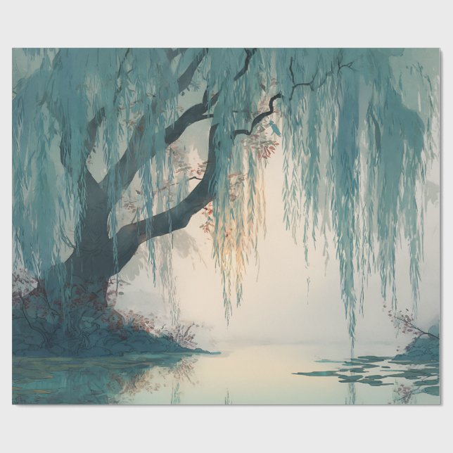 Serene Willow Tree Reflection Nature Art (3) Geschenkpapier (Flach)
