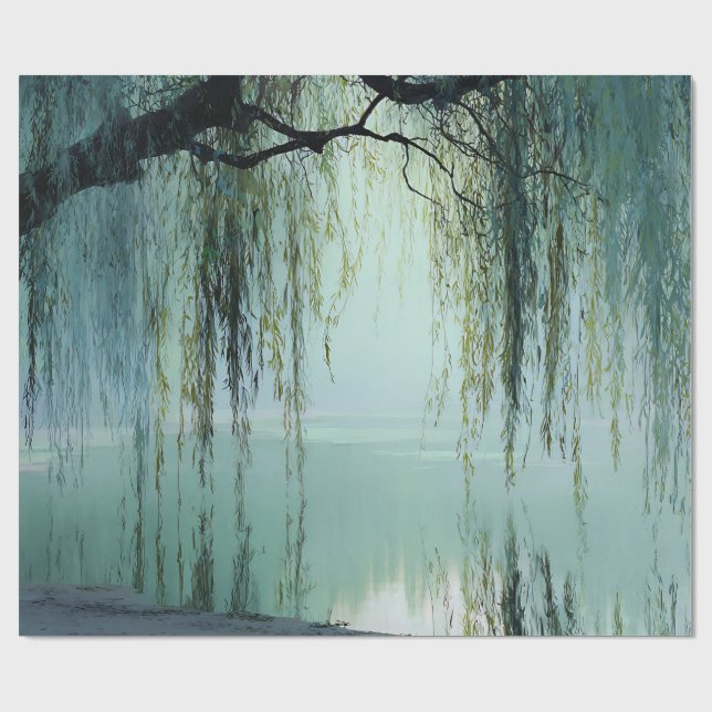 Serene Willow Tree Reflection Nature Art (4) Geschenkpapier (Flach)
