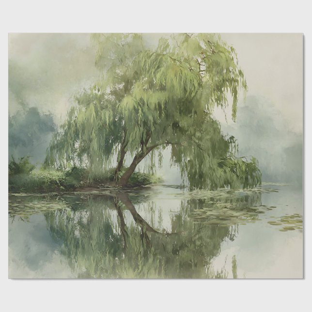 Serene Willow Tree Reflection Nature Art (5) Geschenkpapier (Flach)