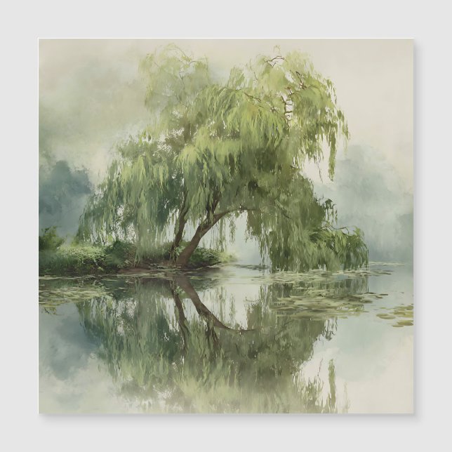 Serene Willow Tree Reflection Nature Art (5) Magnetkarte (Vorderseite)